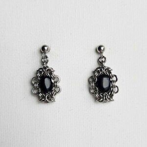 Vintage Victorian gothic style black onyx and intricate silver earrings